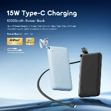 Power Bank Oraimo Powerflow L1, 10000mah, Carga Rapida 15w, 3 Puertos (2 Usb-a, 1 Usb-c), Negro.